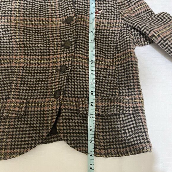 VINTAGE Hollister Women Jacket XS Brown Y2K Houndstooth Plaid Crop Dark Acadamia - Picture 4 of 8